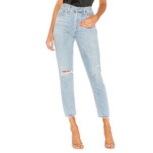 Agolde Jaime High Rise Jeans Sz 27 Shakedown Blue Distressed Cropped